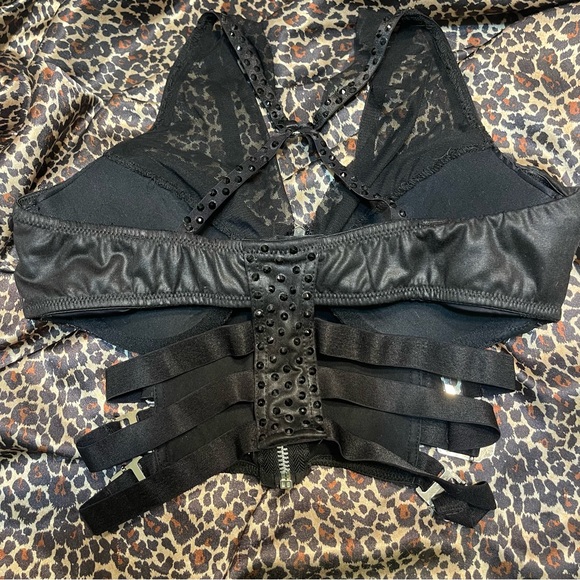Studded Black Rhinestone Bustier Buckle Crop Top - Picture 11 of 16